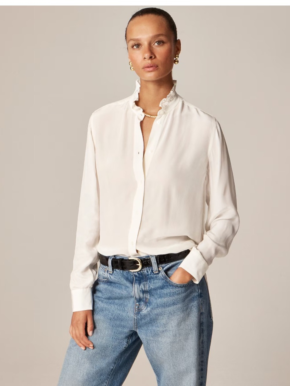 J. Crew Jules ruffle-collar shirt in striped crepe de chine - Ivory